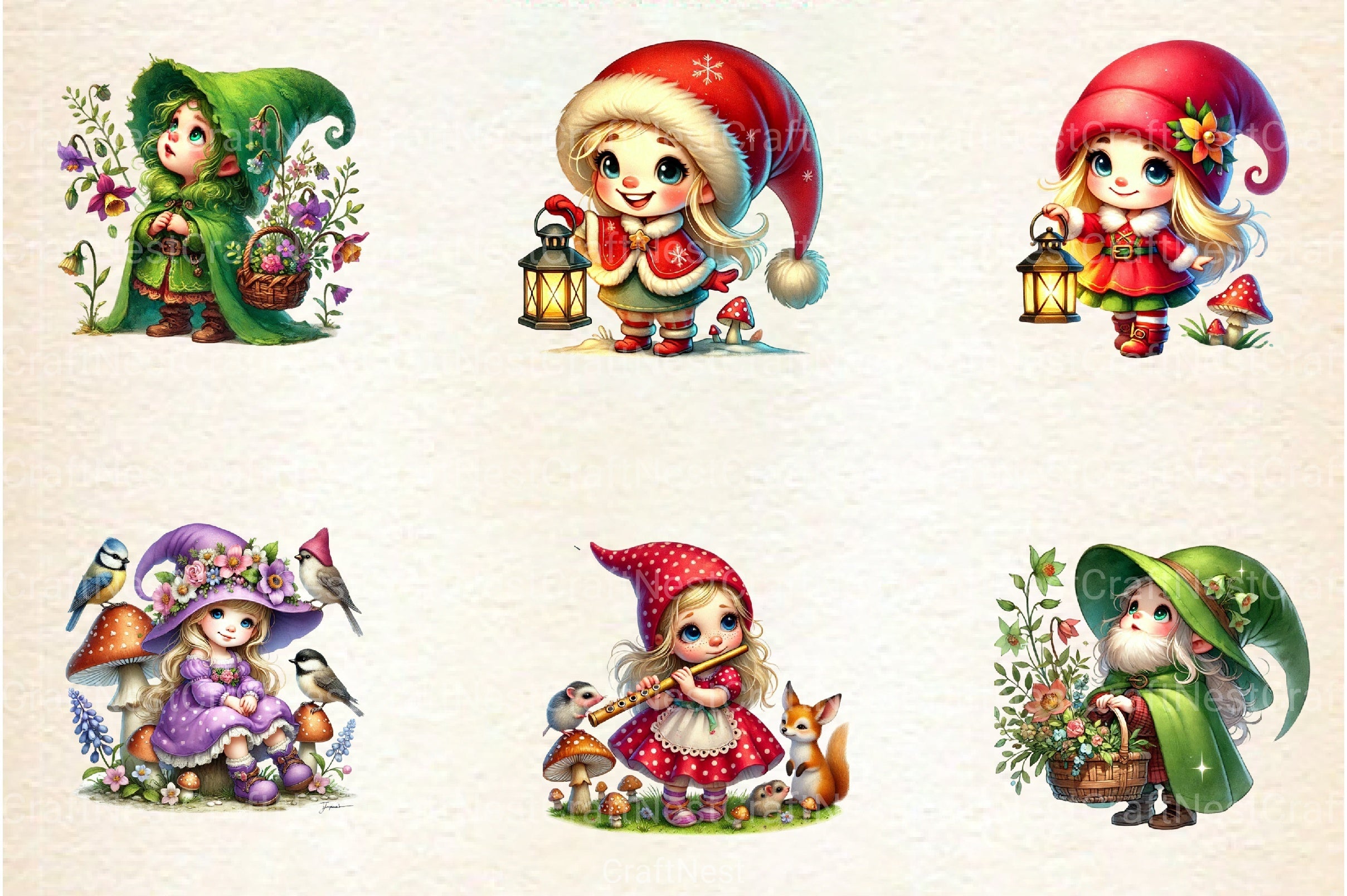 Whimsical Young Gnome Girl Clipart Bundle - CraftNest - Digital Crafting and Art