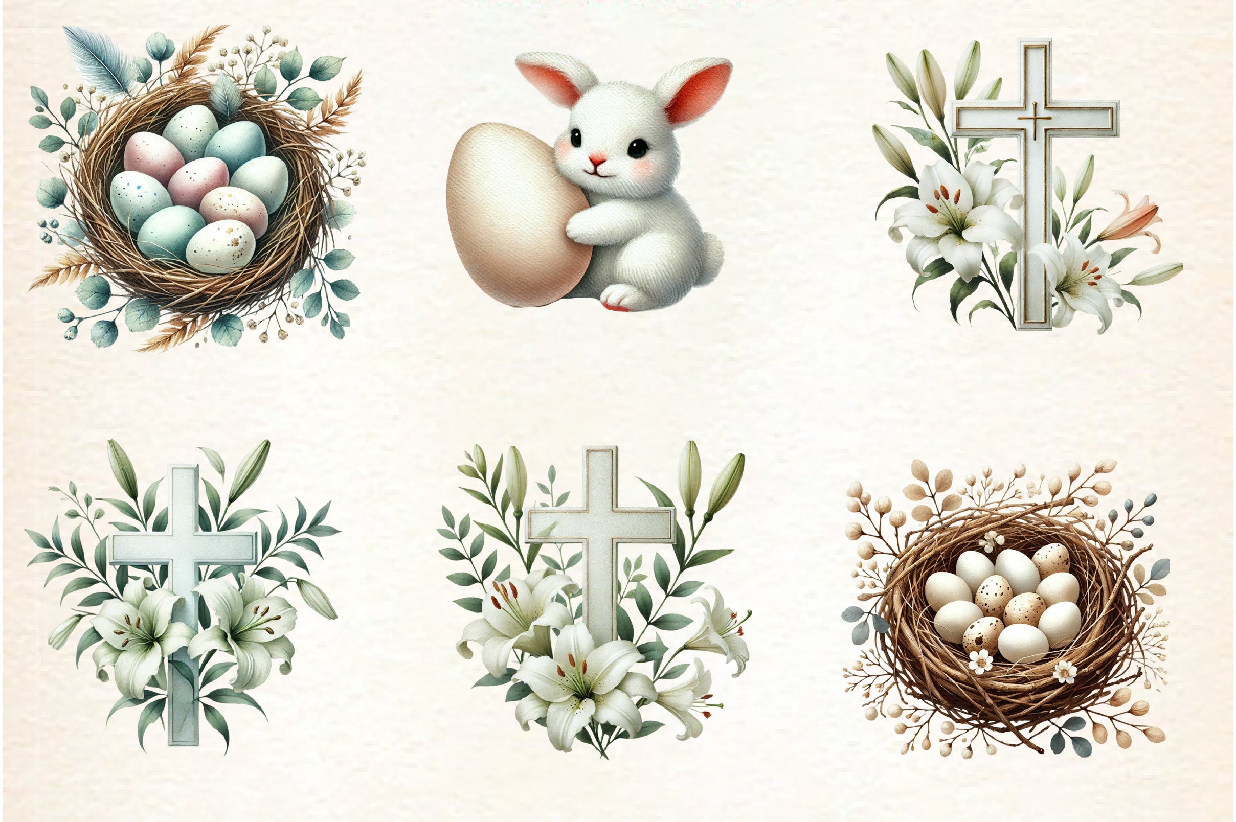 Neutral White Easter Clipart Bundle