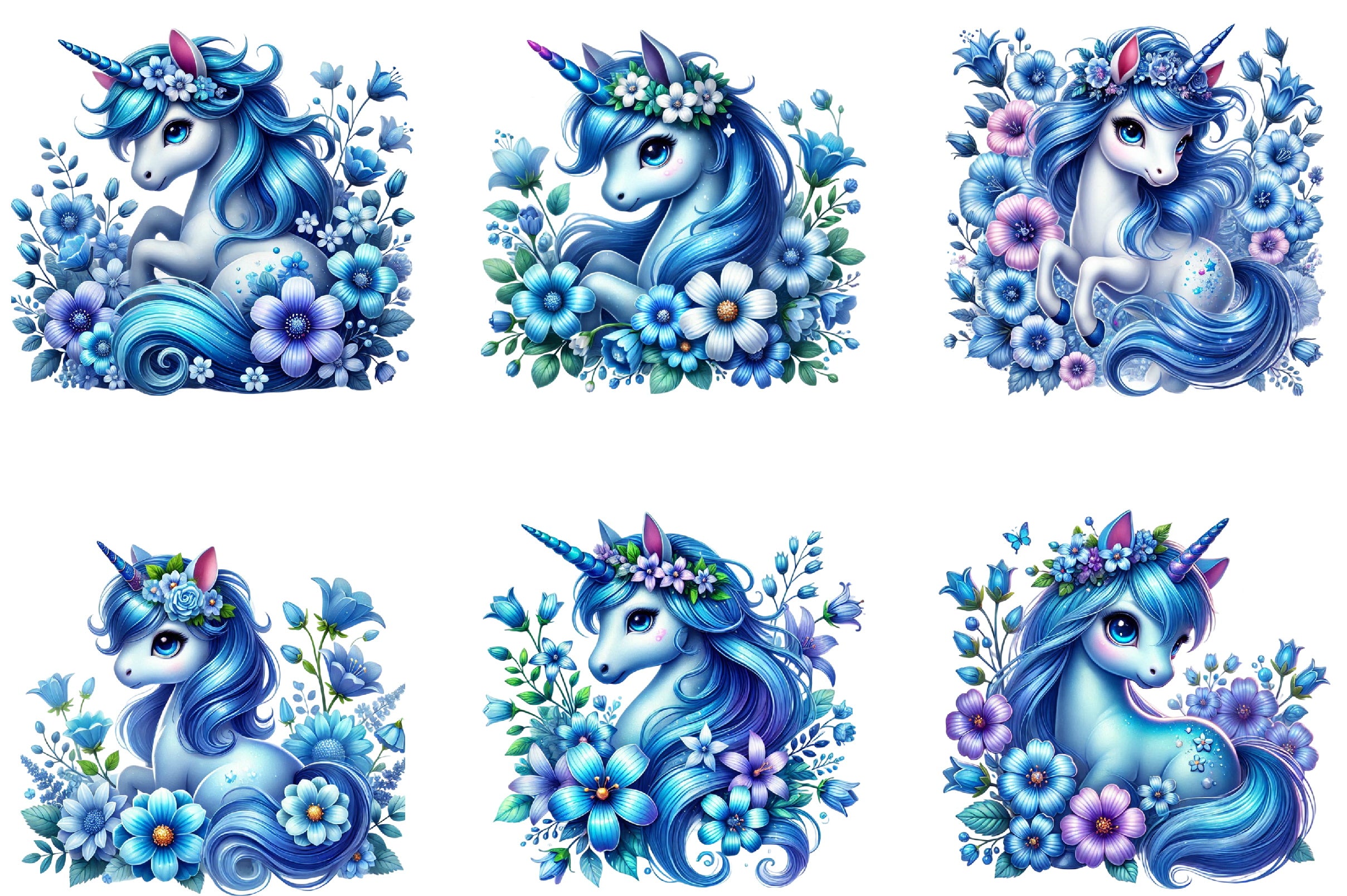 Unicorn Flower Clipart Bundle