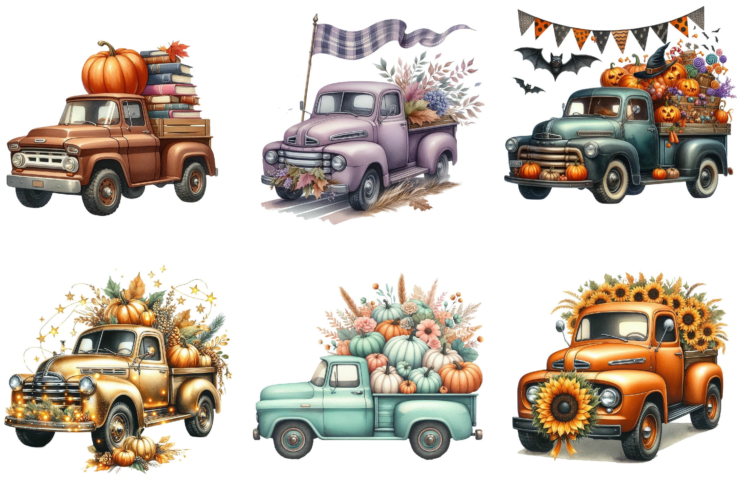 Autumn Vintage Truck Clipart Bundle