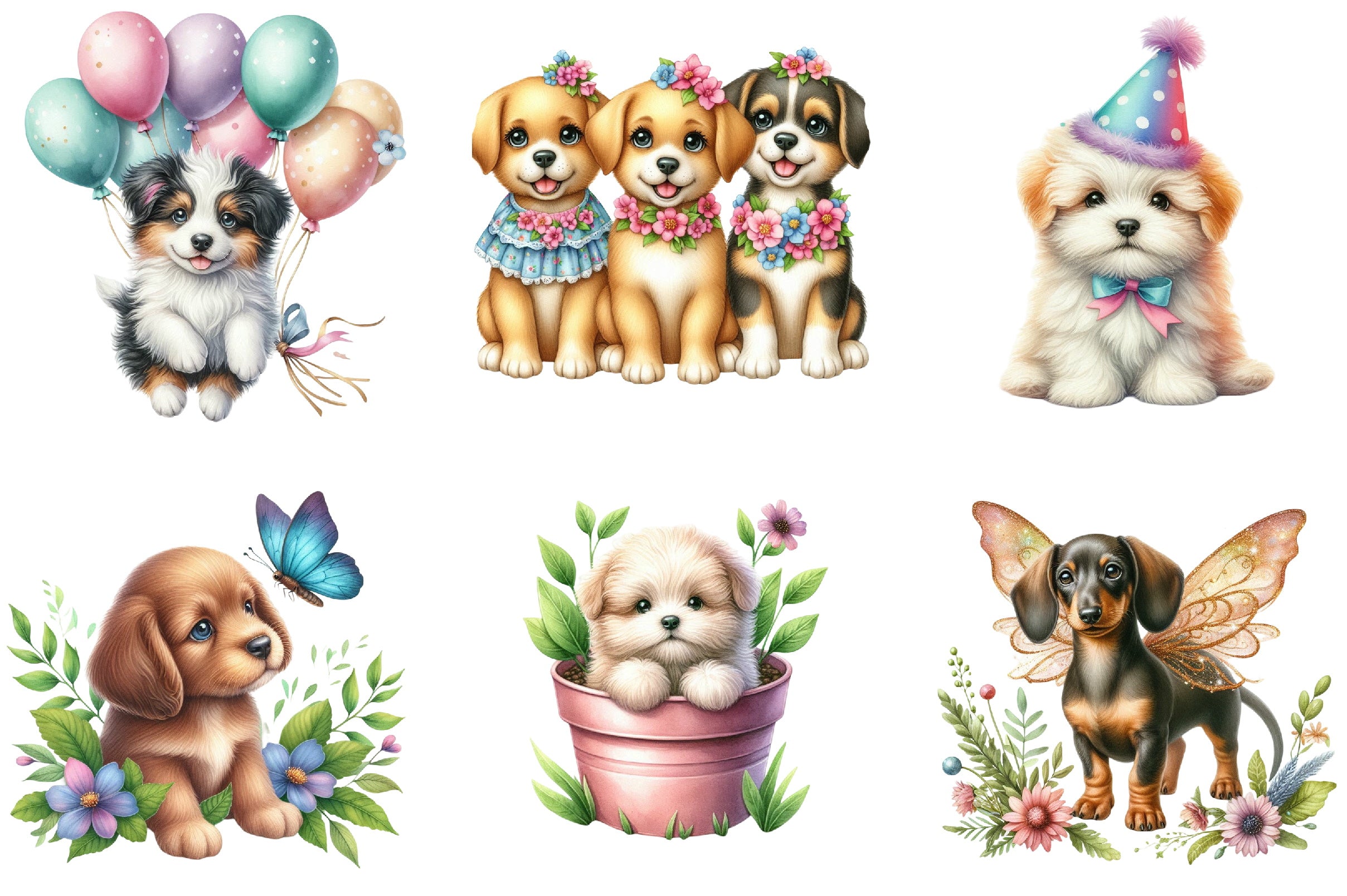 Whimsical Puppy Clipart Bundle