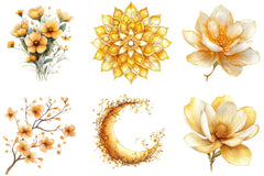 Gold Glowy Flowers Clipart Bundle - CraftNest - Digital Crafting and Art