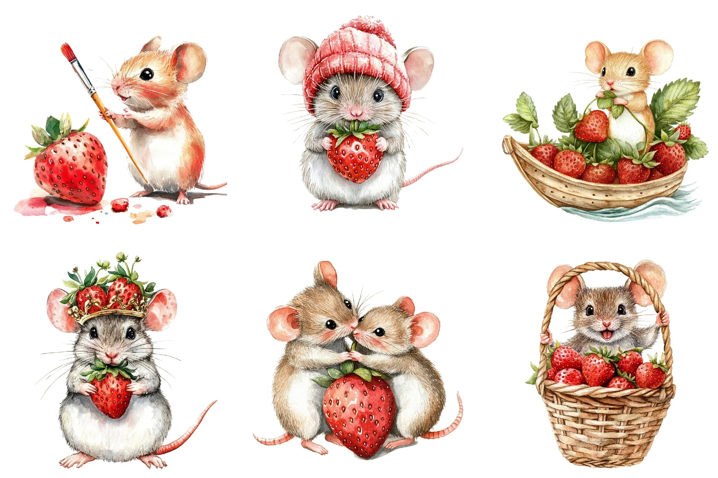 Mouse Animals Strawberry Clipart Bundle - CraftNest - Digital Crafting and Art