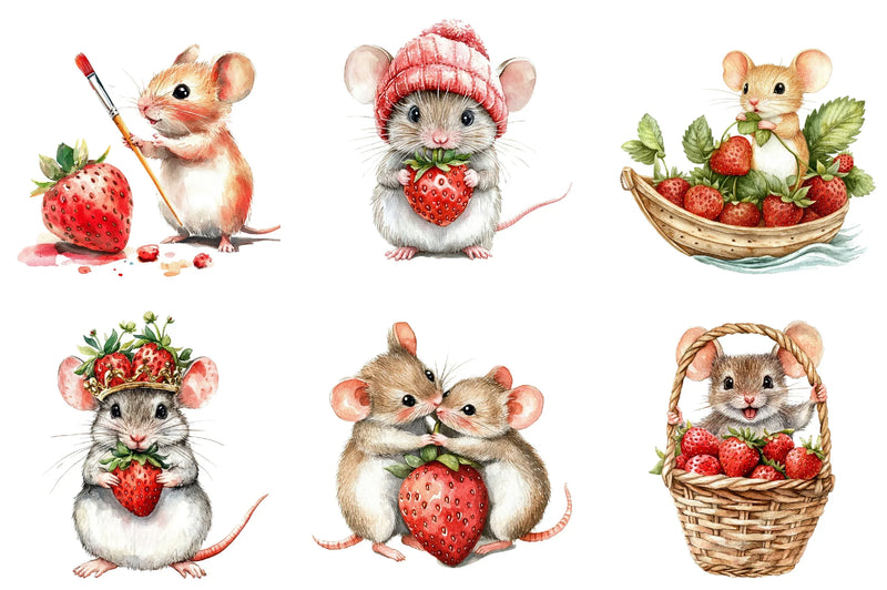 Mouse Animals Strawberry Clipart Bundle - CraftNest - Digital Crafting and Art