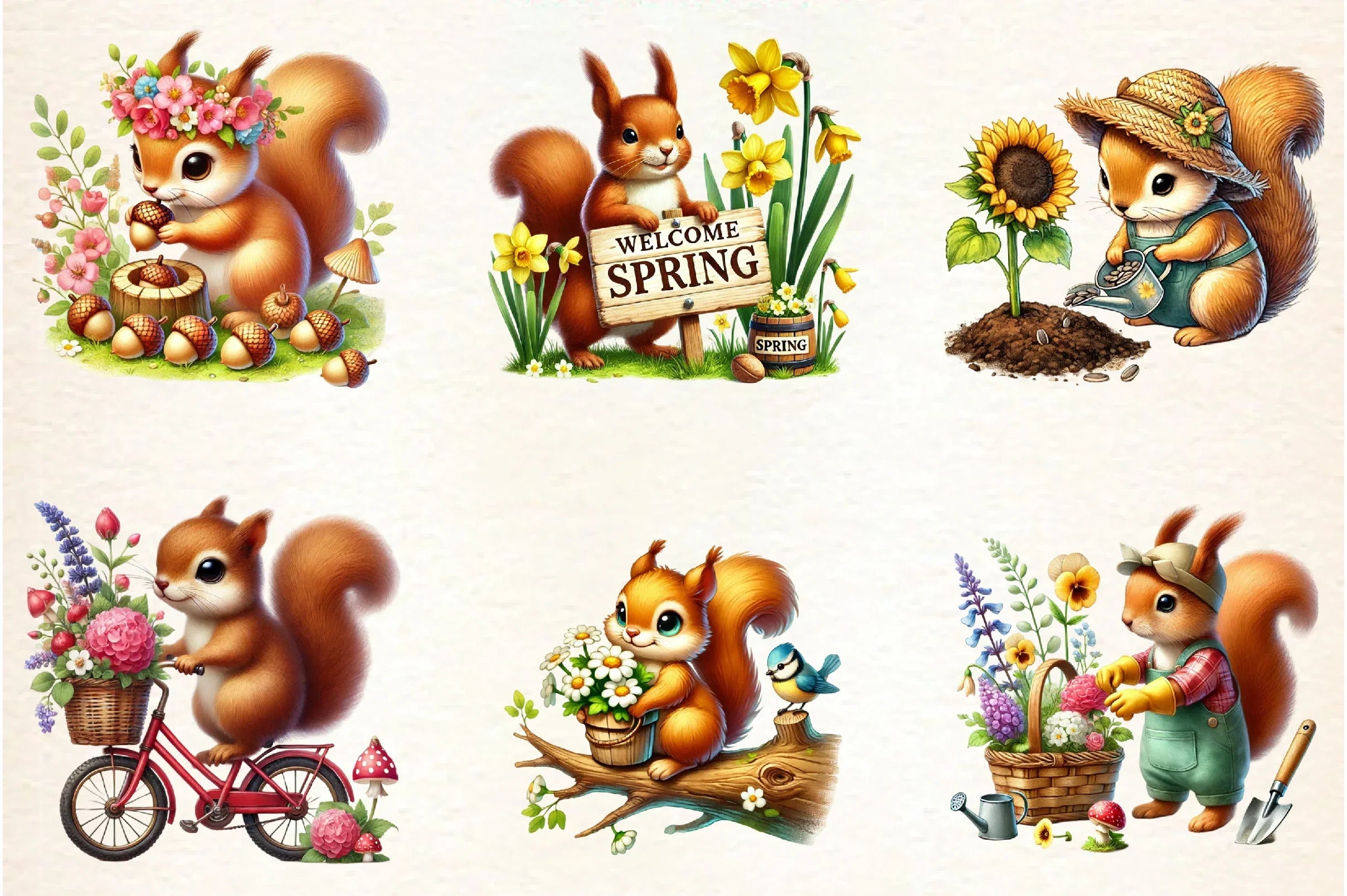 Spring Squirrel Garden Clipart Bundle - CraftNest - Digital Crafting and Art