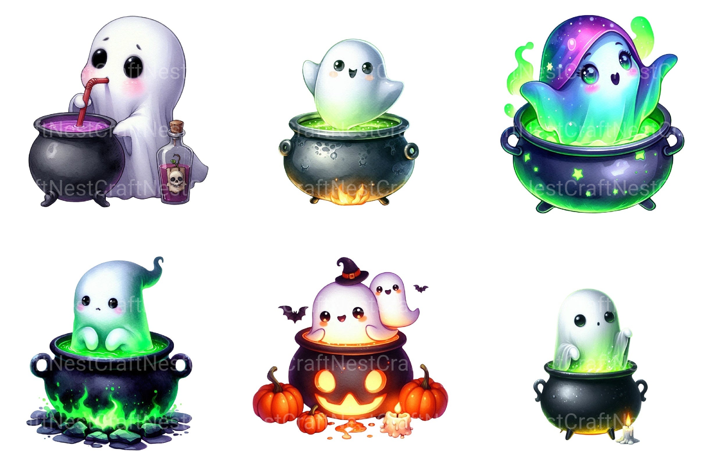 Cauldron Glow Ghost Halloween Clipart Bundle - CraftNest - Digital Crafting and Art