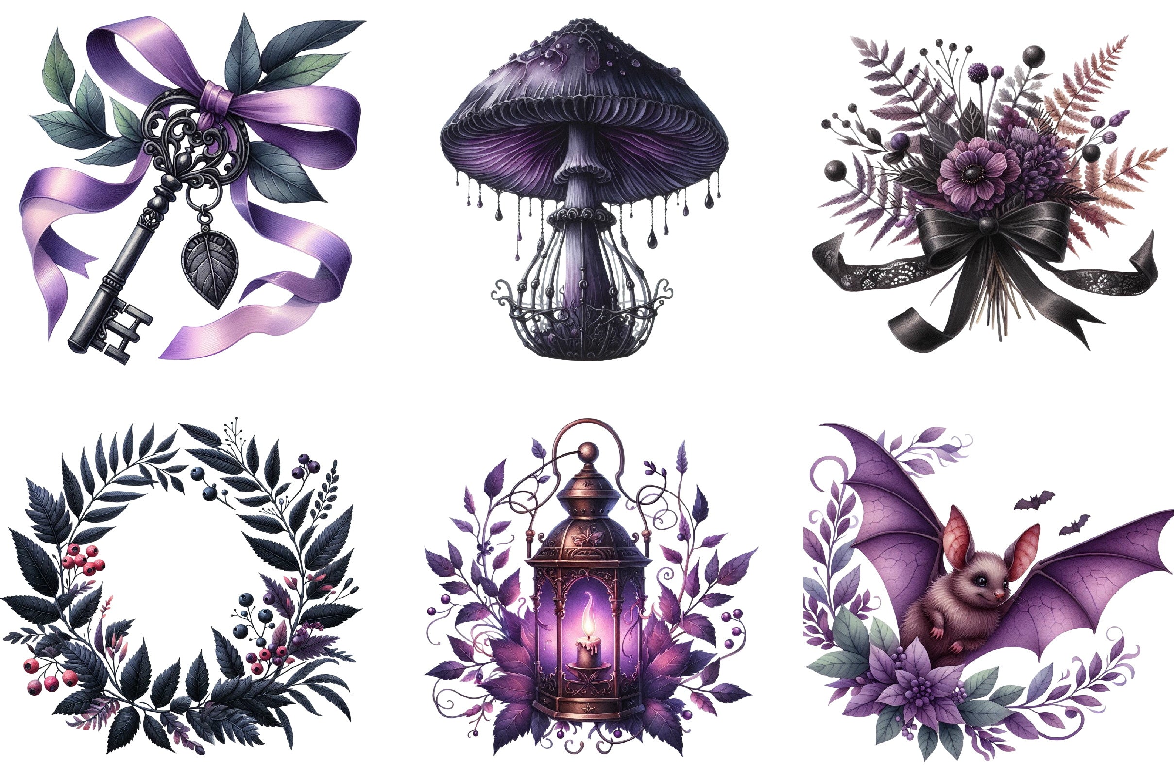 Black & Purple Autumn Clipart Bundle