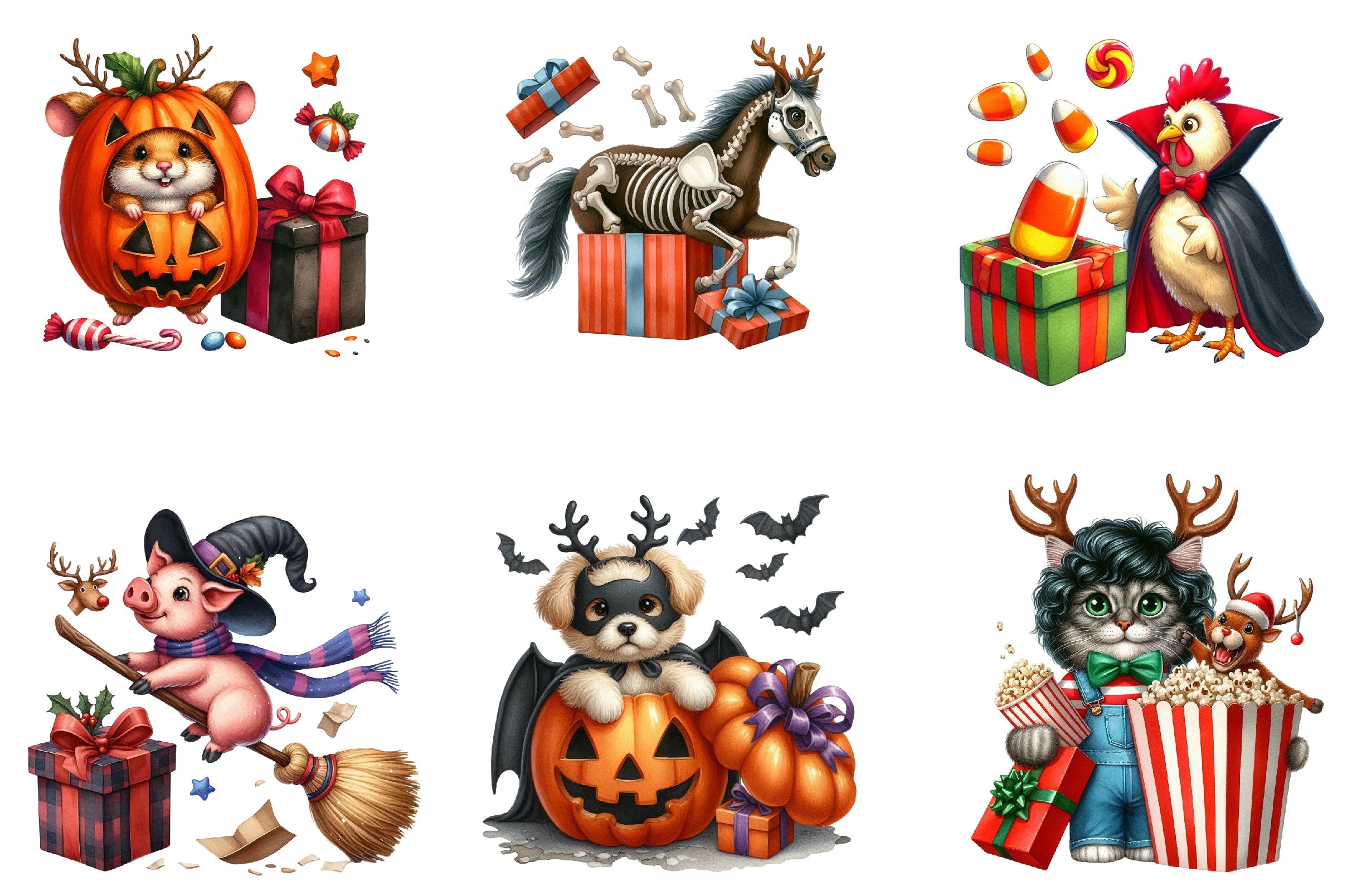 Funny Halloween Animal Movie Clipart Bundle