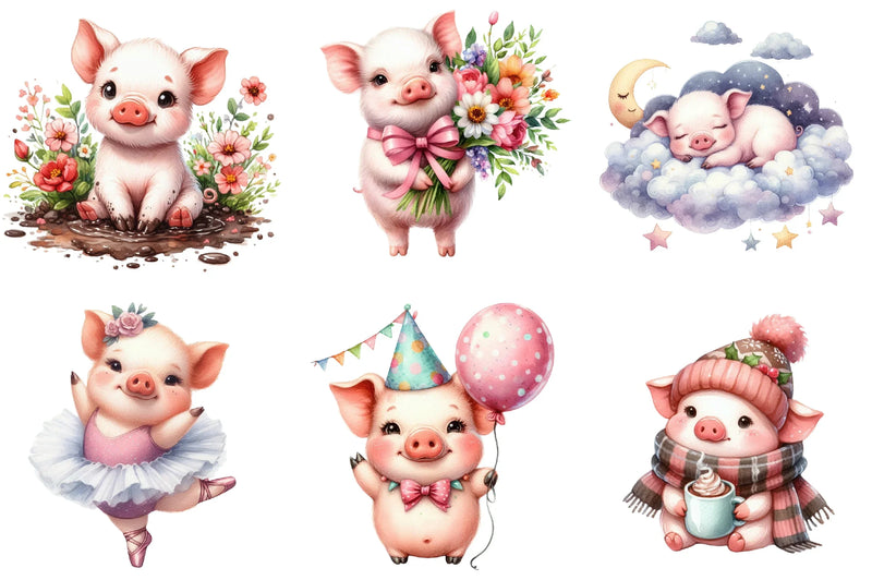 Cute Pig Clipart Bundle - CraftNest - Digital Crafting and Art