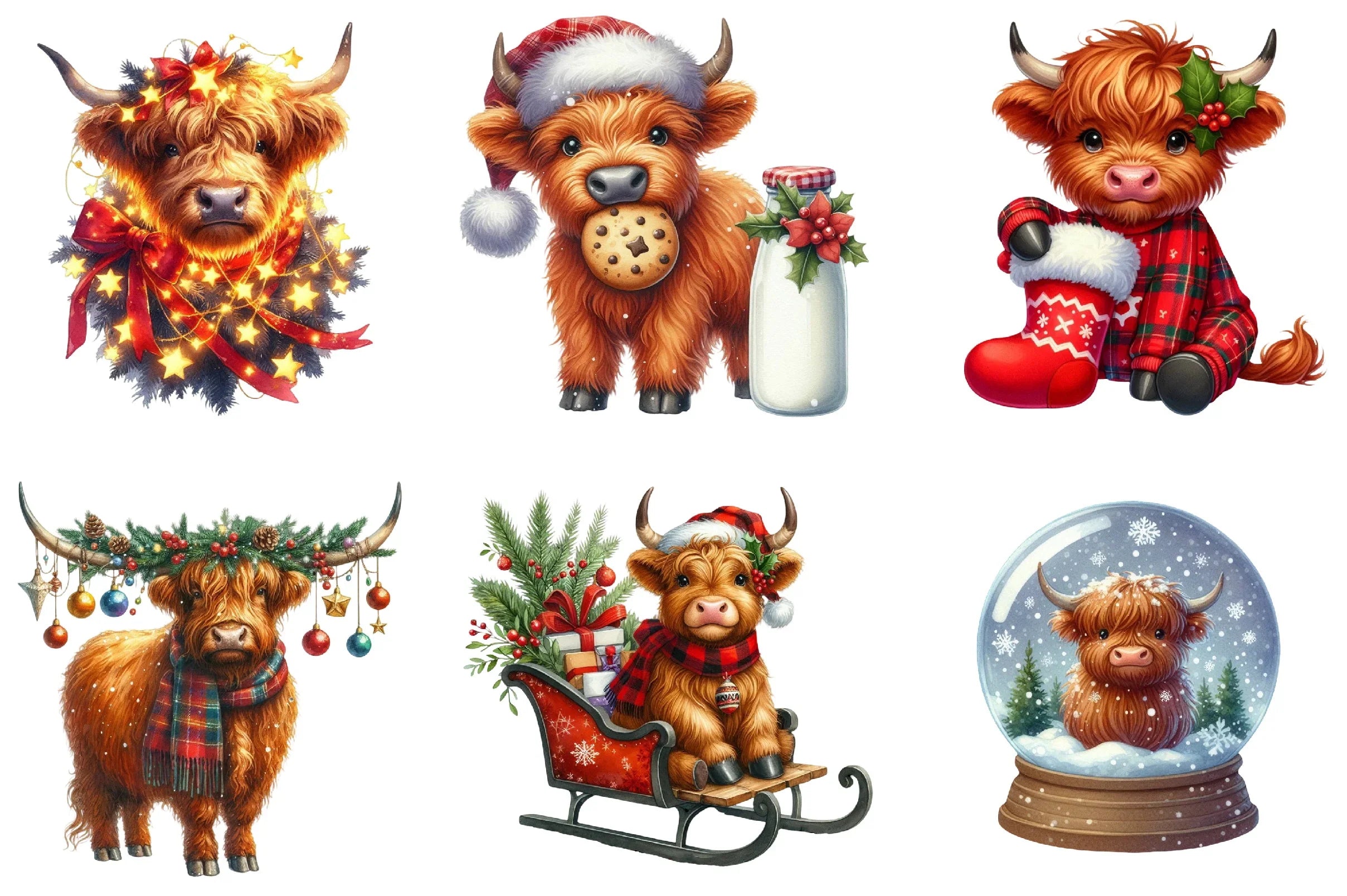 Christmas Highland Cow Clipart Bundle - CraftNest - Digital Crafting and Art