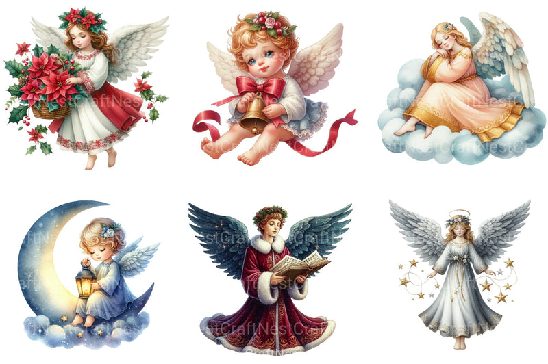 Vintage Christmas Angel Clipart Bundle 4 - CraftNest - Digital Crafting and Art