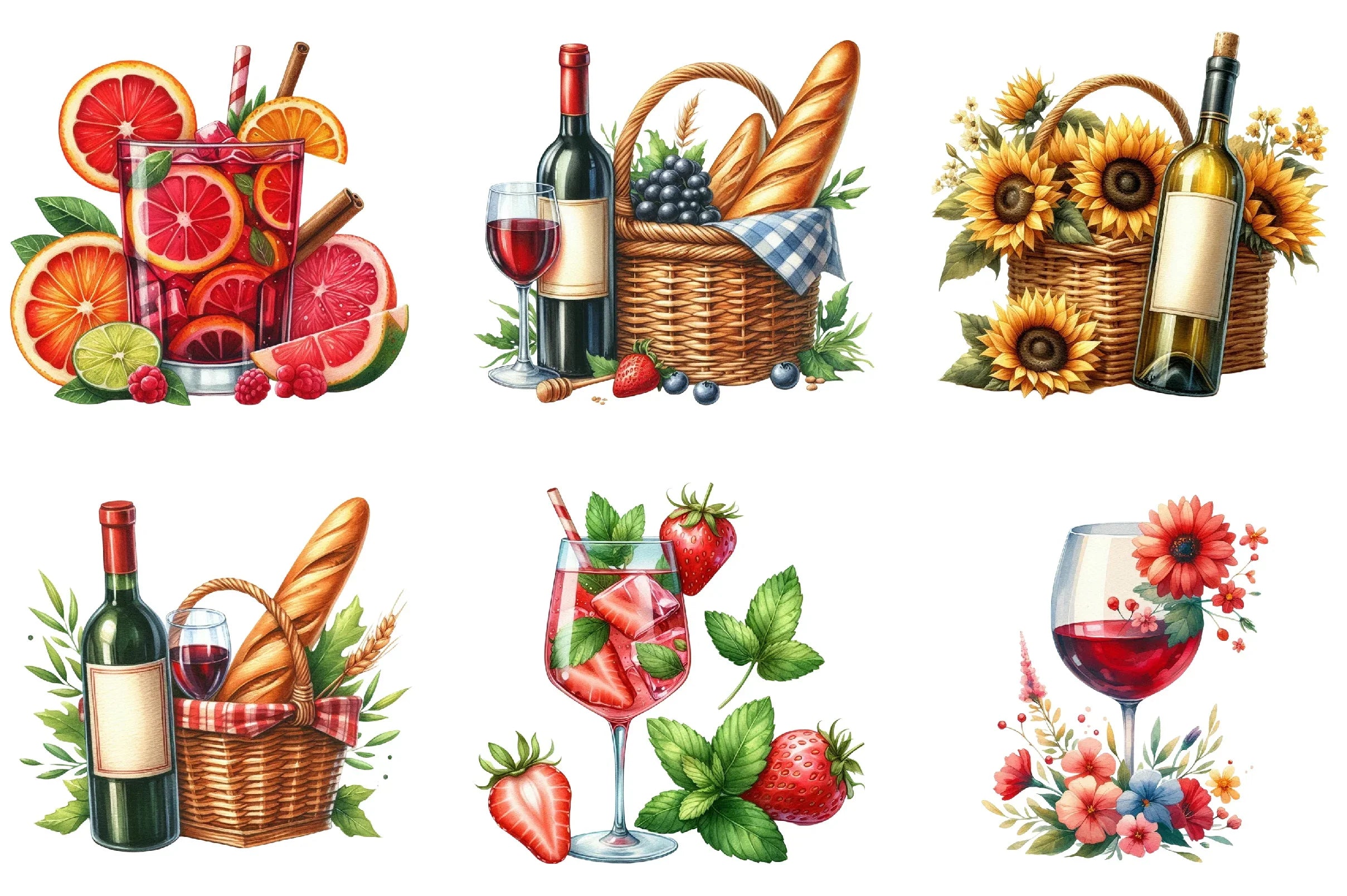 Summer Red Wine Clipart Bundle - CraftNest - Digital Crafting and Art