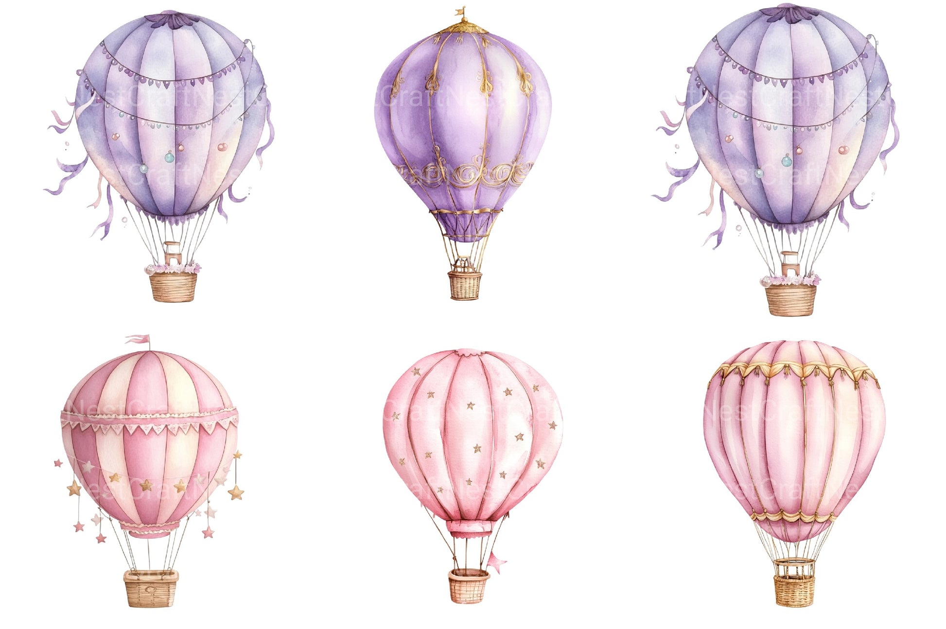 Pastel Hot Air Balloons Clipart Bundle - CraftNest - Digital Crafting and Art