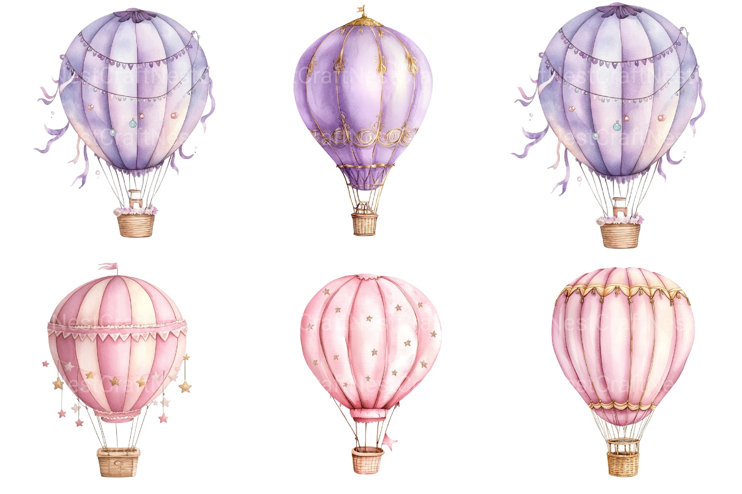 Pastel Hot Air Balloons Clipart Bundle - CraftNest - Digital Crafting and Art