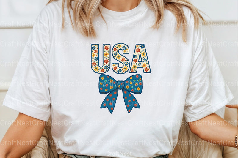 USA 4th of July Coquette Bow Flowers Clipart Bundle - CraftNest - Digital Crafting and Art