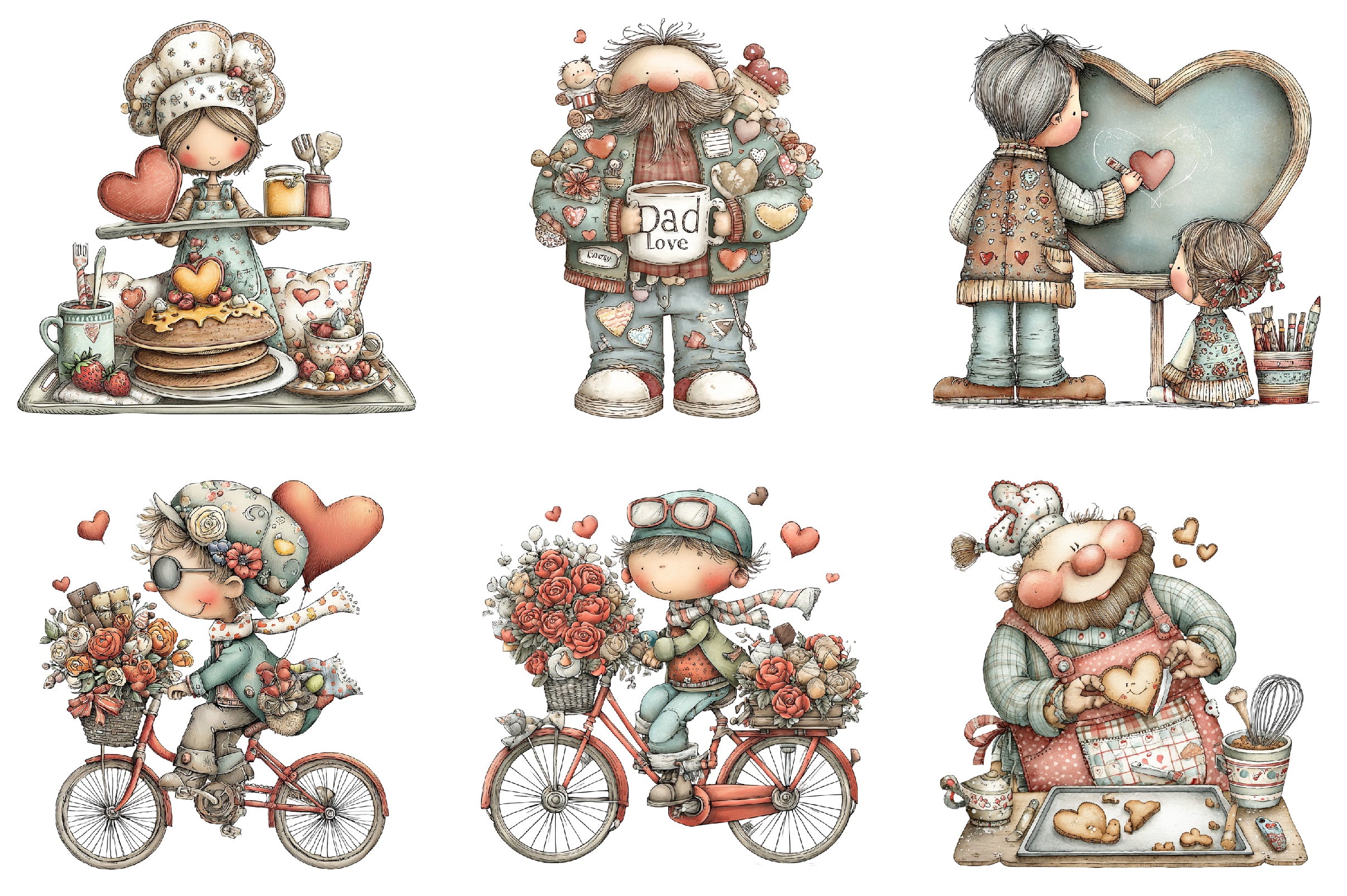 Whimsical Valentine Father Clipart Bundle