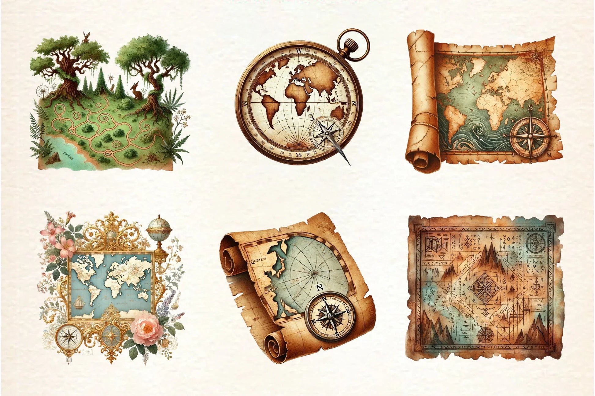 Vintage Map Designs Clipart Bundle - CraftNest - Digital Crafting and Art