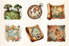 Vintage Map Designs Clipart Bundle - CraftNest - Digital Crafting and Art