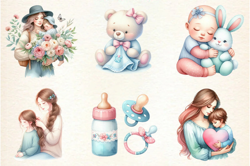 Pastel Mother's & Child Clipart Bundle - CraftNest - Digital Crafting and Art