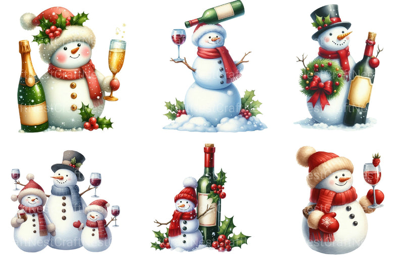 Snowman Christmas Wine Clipart Bundle 1 - CraftNest - Digital Crafting and Art