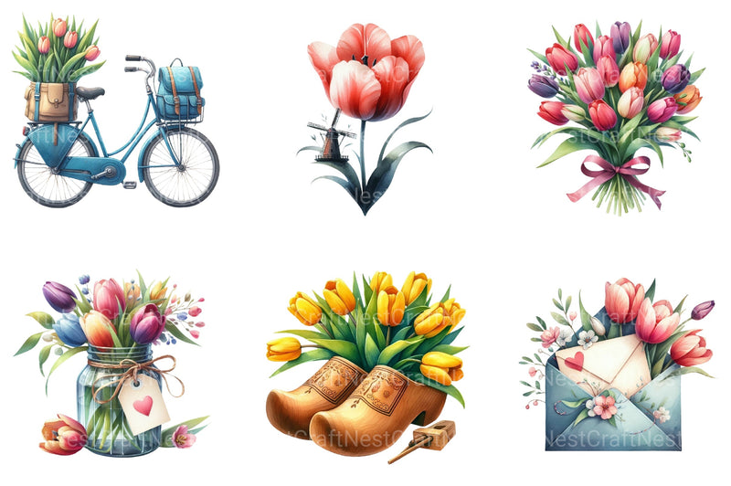 Amsterdam Summer Tulips Clipart Bundle 2 - CraftNest - Digital Crafting and Art