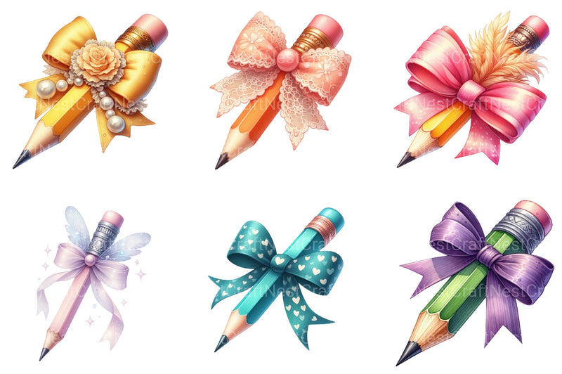 Colorful Coquette Pencil School Clipart Bundle  99 - CraftNest - Digital Crafting and Art