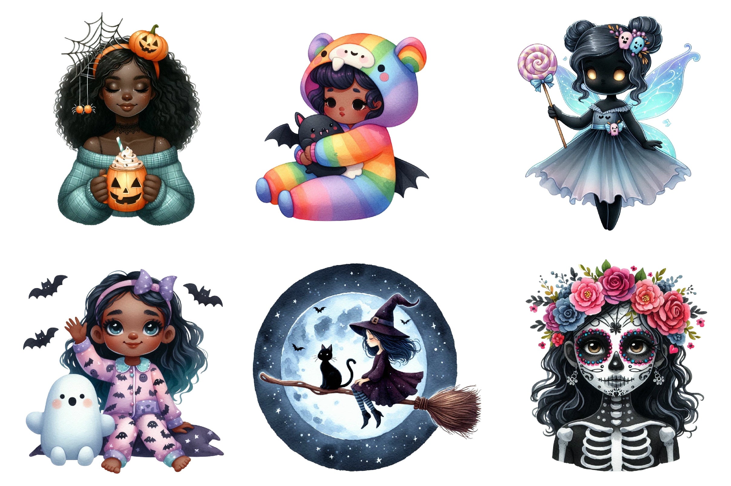 Black Girl Halloween Clipart Bundle