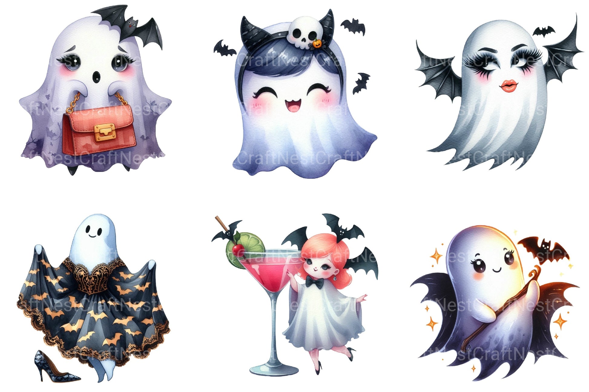 Bat Babe Ghost Halloween Clipart Bundle - CraftNest - Digital Crafting and Art