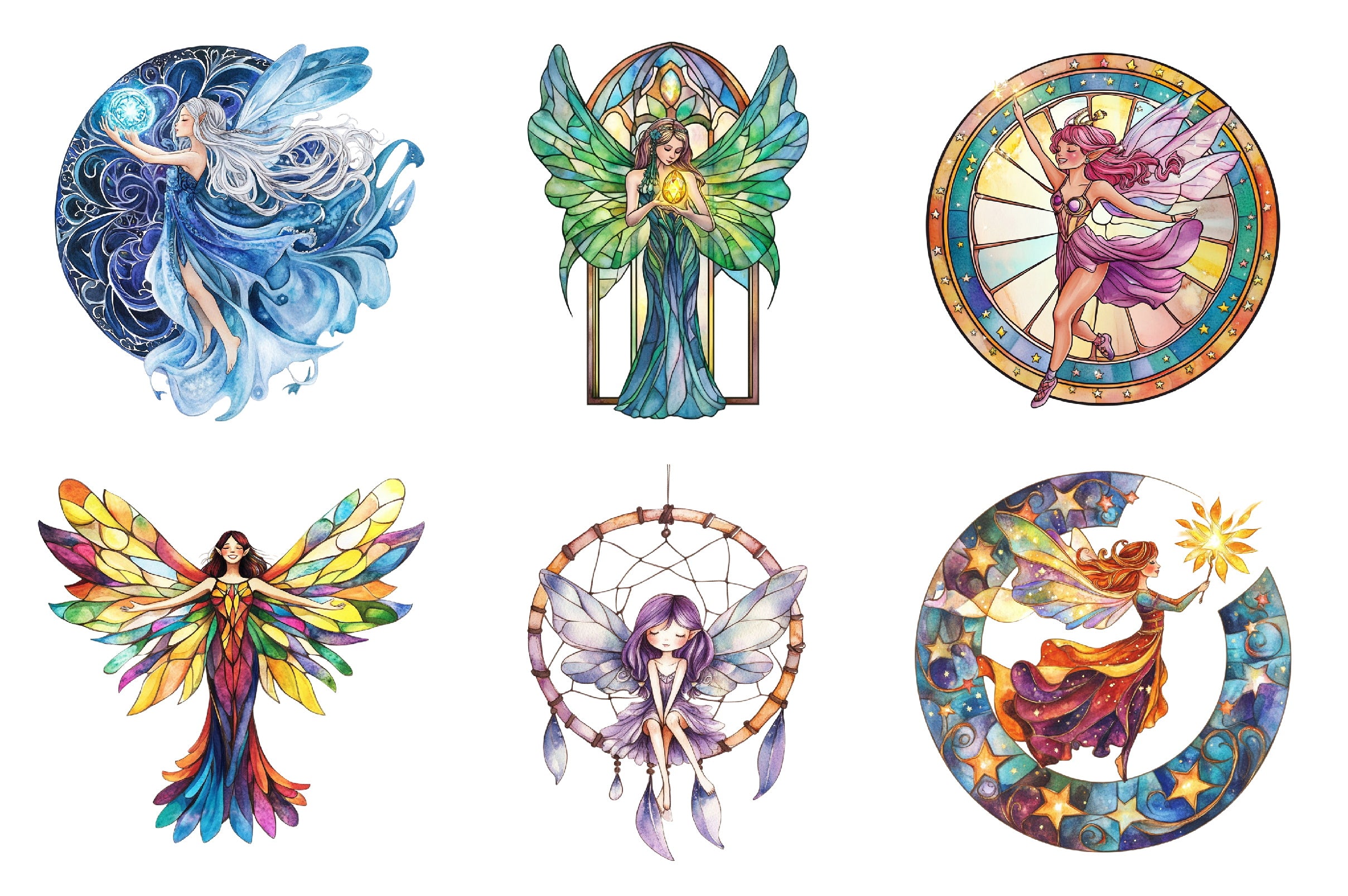 Fairies Stained Glass Clipart Bundle