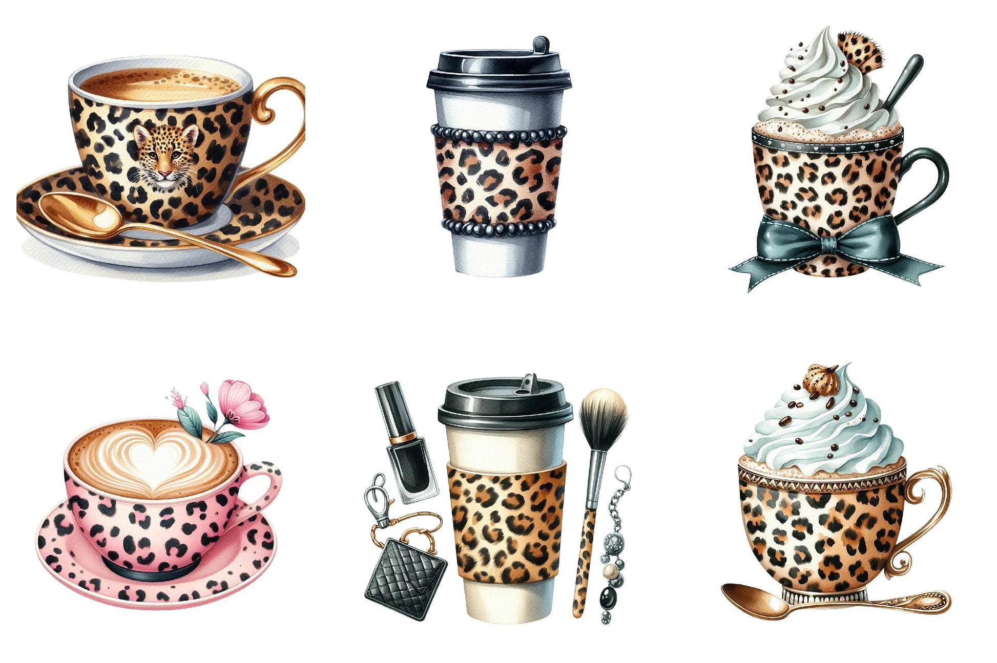 Leopard Print Coffee Cup Clipart Bundle - CraftNest - Digital Crafting and Art
