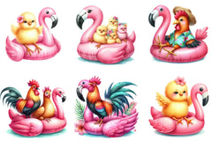 Cute Chickens on Flamingo Floats Clipart Bundle - CraftNest - Digital Crafting and Art