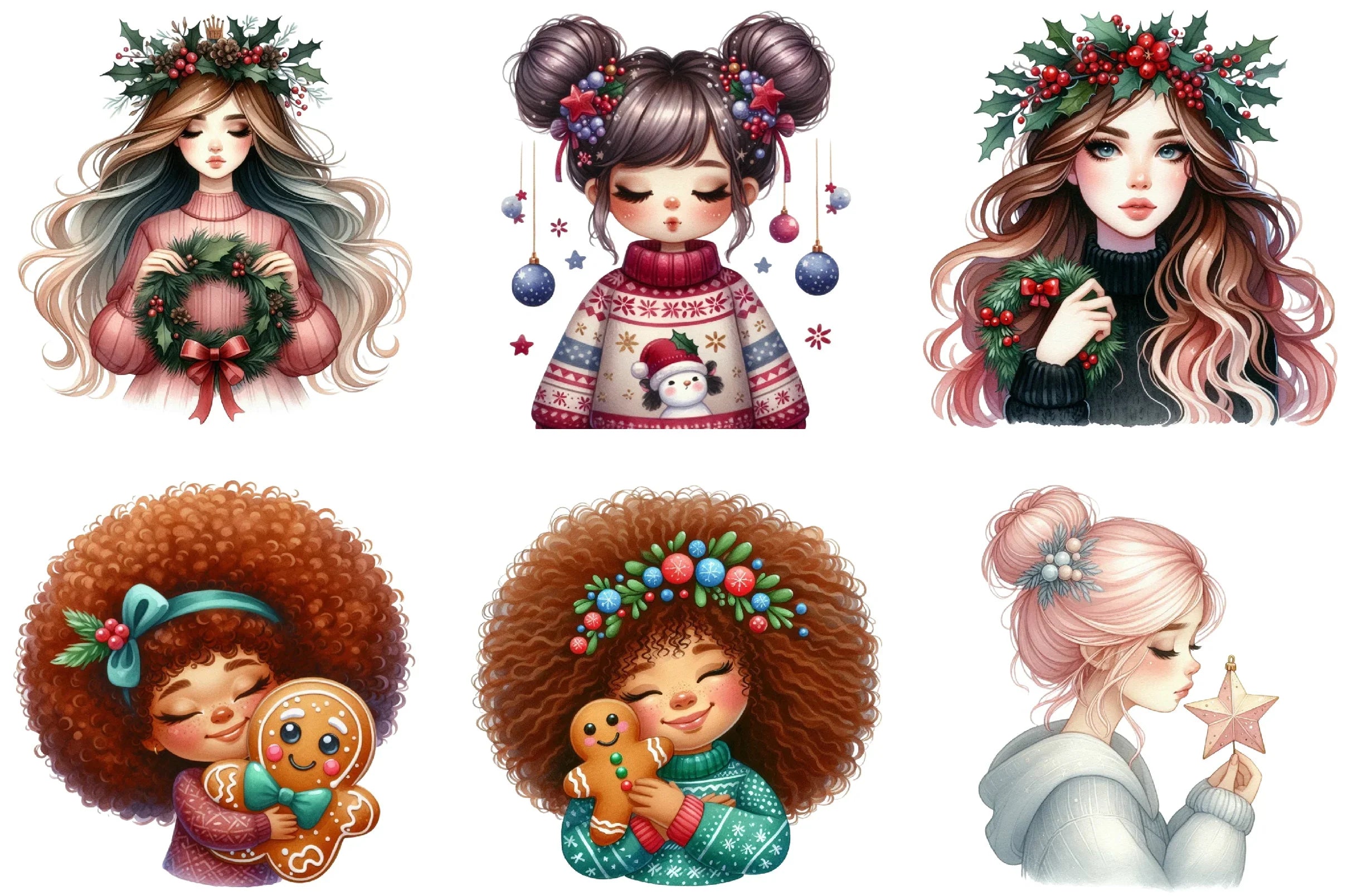 Hair Girl Christmas Clipart Bundle - CraftNest - Digital Crafting and Art
