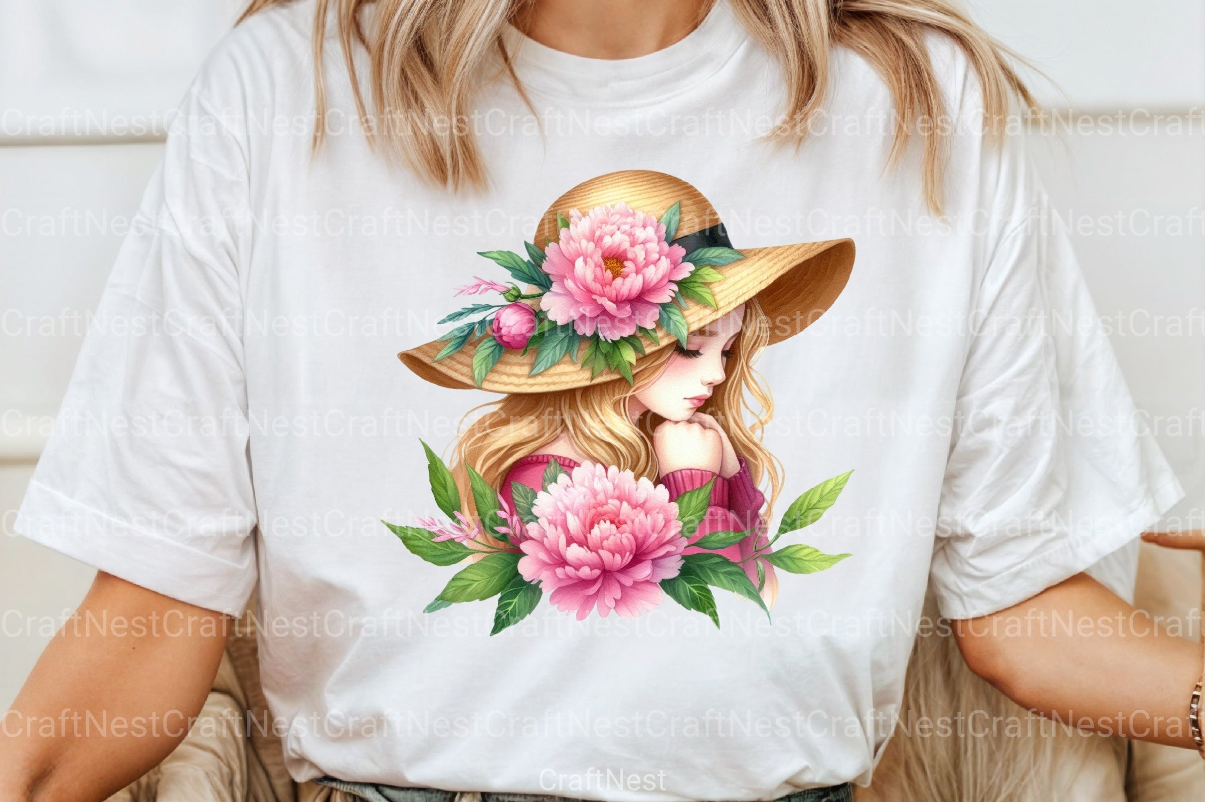 Girl with Peonies Flower Clipart Bundle 45 - CraftNest - Digital Crafting and Art