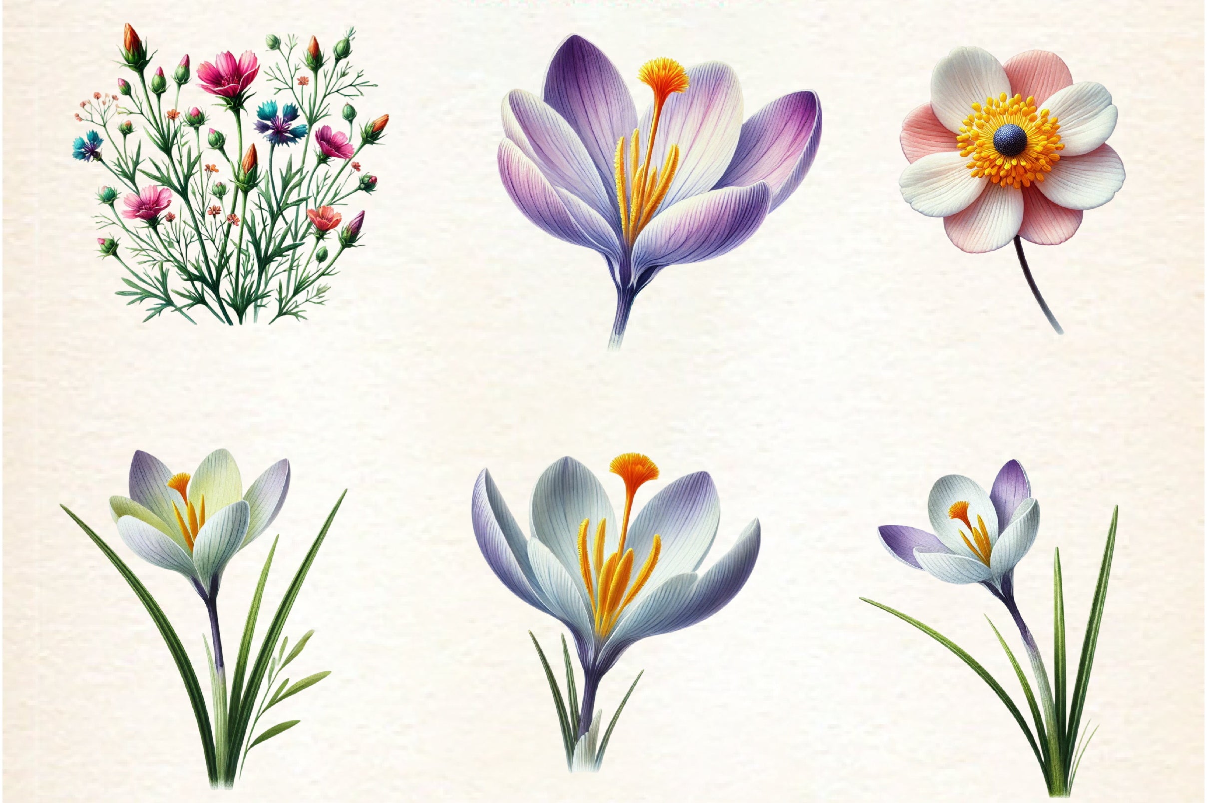Spring Crocus Flower Clipart Bundle