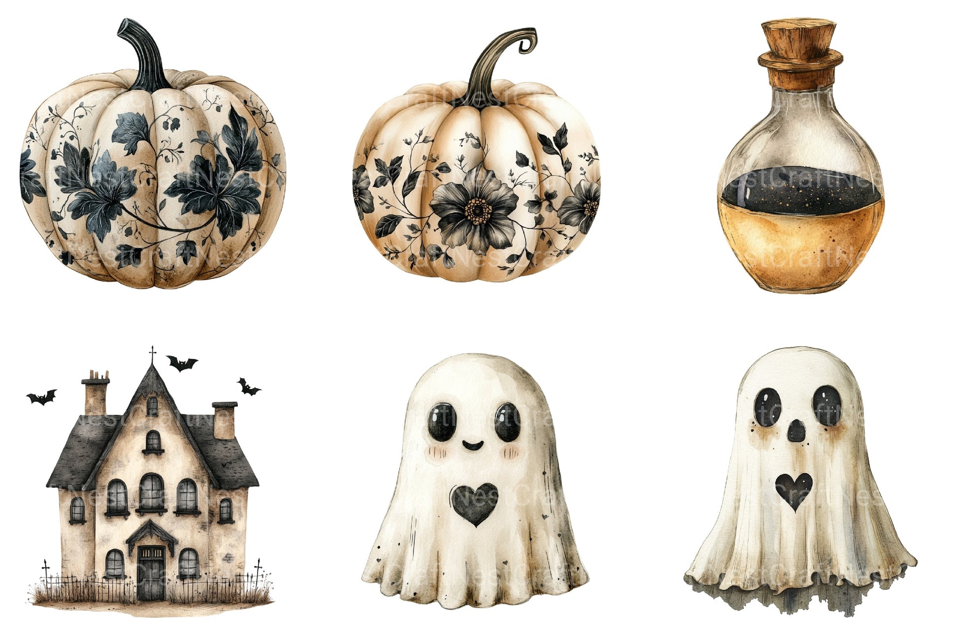 Beige & Black Halloween Clipart Bundle 3 - CraftNest - Digital Crafting and Art