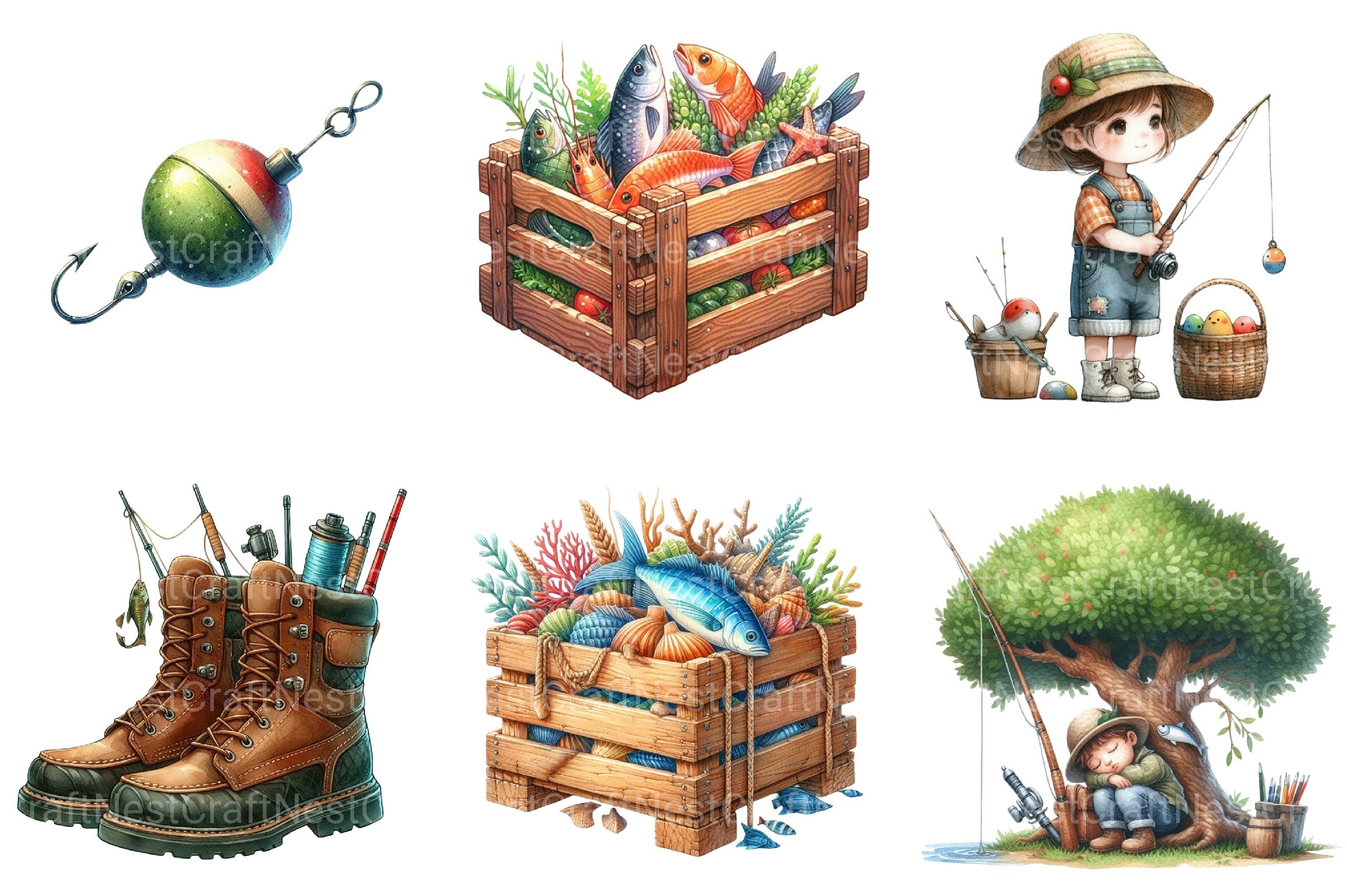 Little Fisherman Clipart Bundle - CraftNest - Digital Crafting and Art