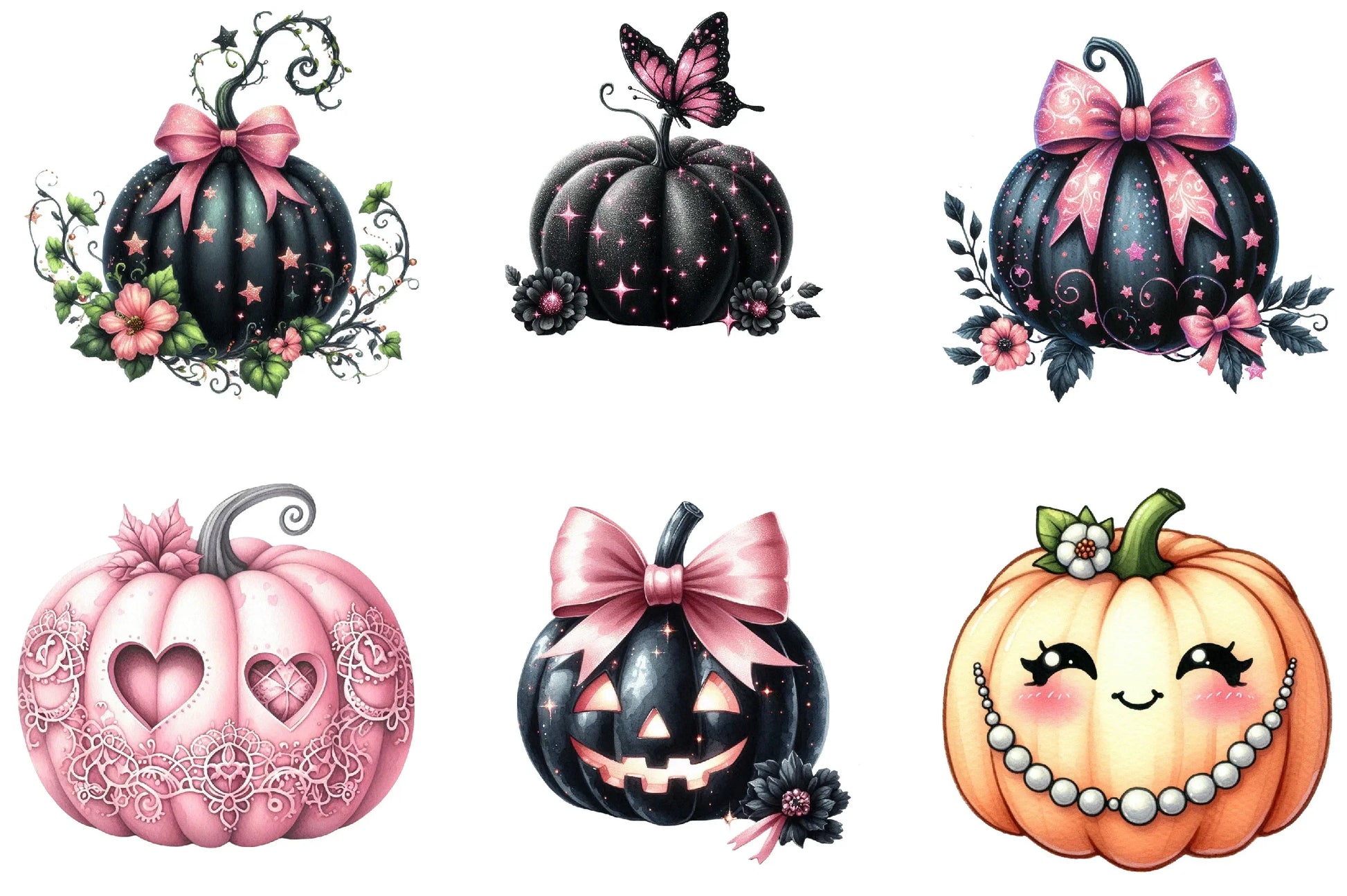 Halloween Coquette Pink Black Pumpkin Clipart Bundle - CraftNest - Digital Crafting and Art