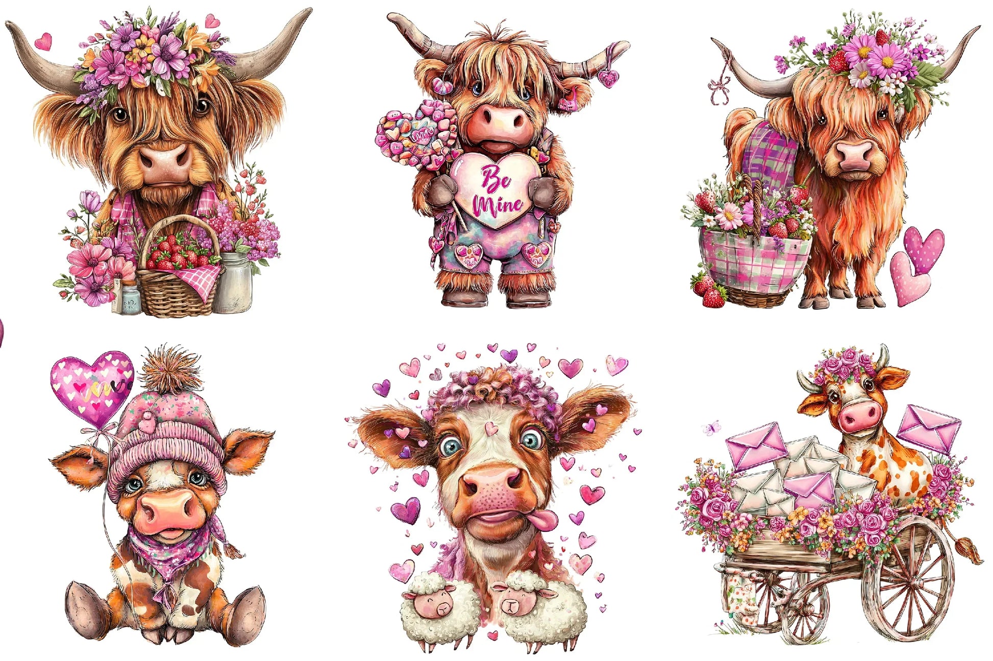 Valentine Cowboy Highland Cows Clipart Bundle - CraftNest - Digital Crafting and Art
