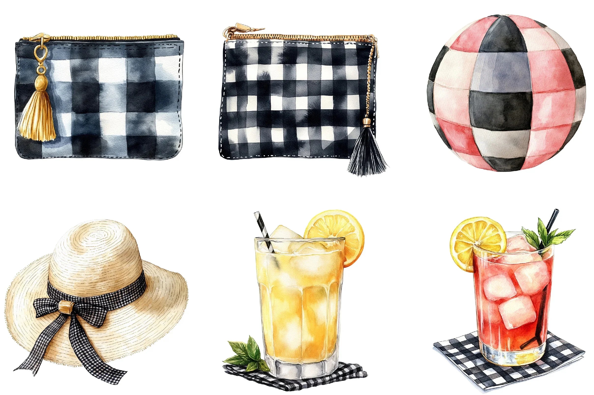 Luxury Black Gingham Summer Clipart Bundle - CraftNest - Digital Crafting and Art