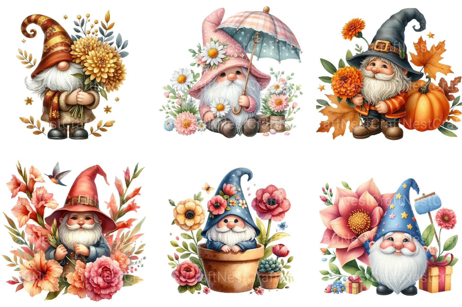 Birth Month Flower Gnome Clipart - CraftNest - Digital Crafting and Art