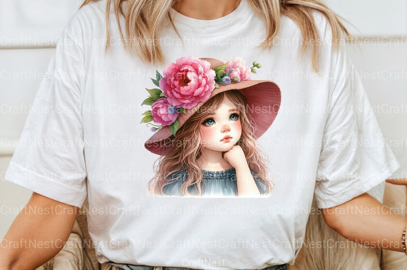 Girl with Peonies Flower Clipart Bundle 8 - CraftNest - Digital Crafting and Art