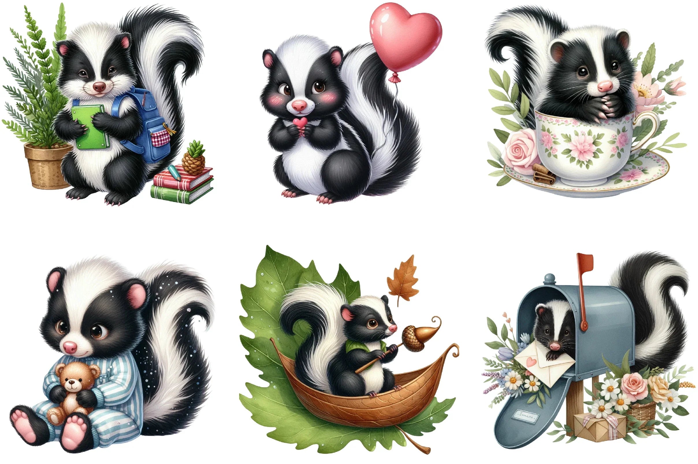 Cute Skunk Clipart Bundle - CraftNest - Digital Crafting and Art
