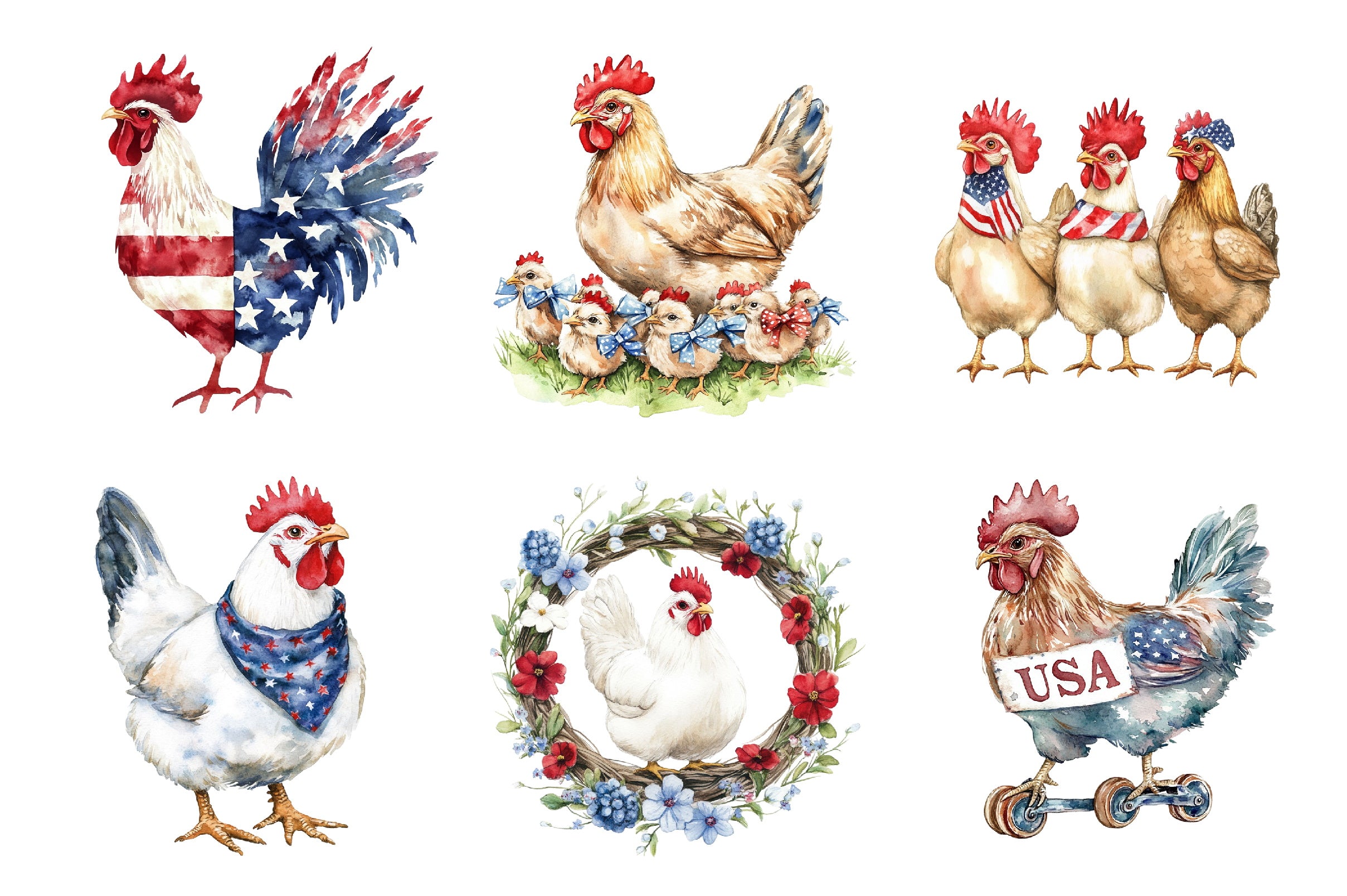 Patriotic USA Chicken Retro America Clipart Bundle - CraftNest - Digital Crafting and Art