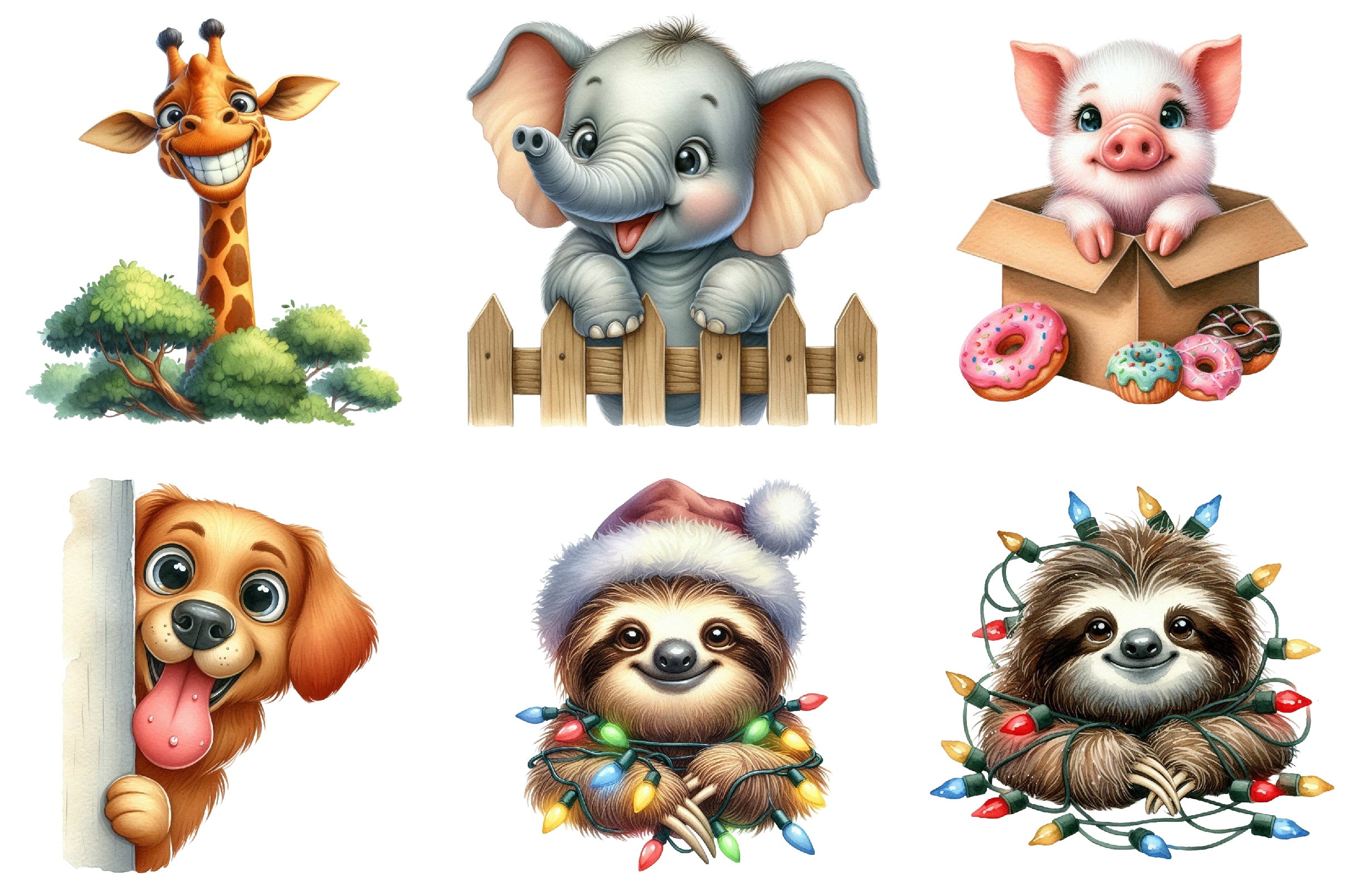 Funny Smiling Animal Peeking Clipart Bundle