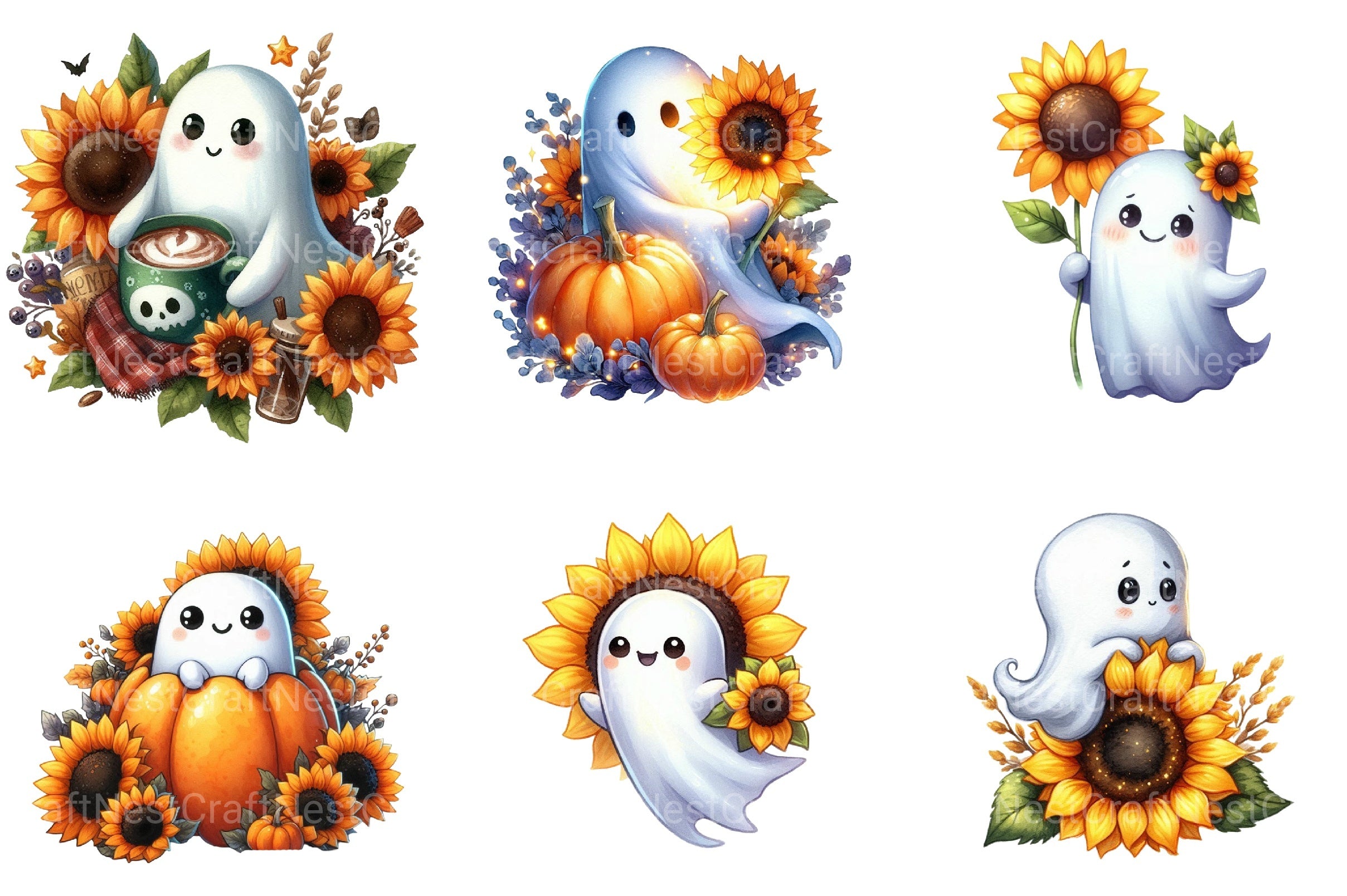 Sunflower Star Ghost Halloween Clipart Bundle - CraftNest - Digital Crafting and Art