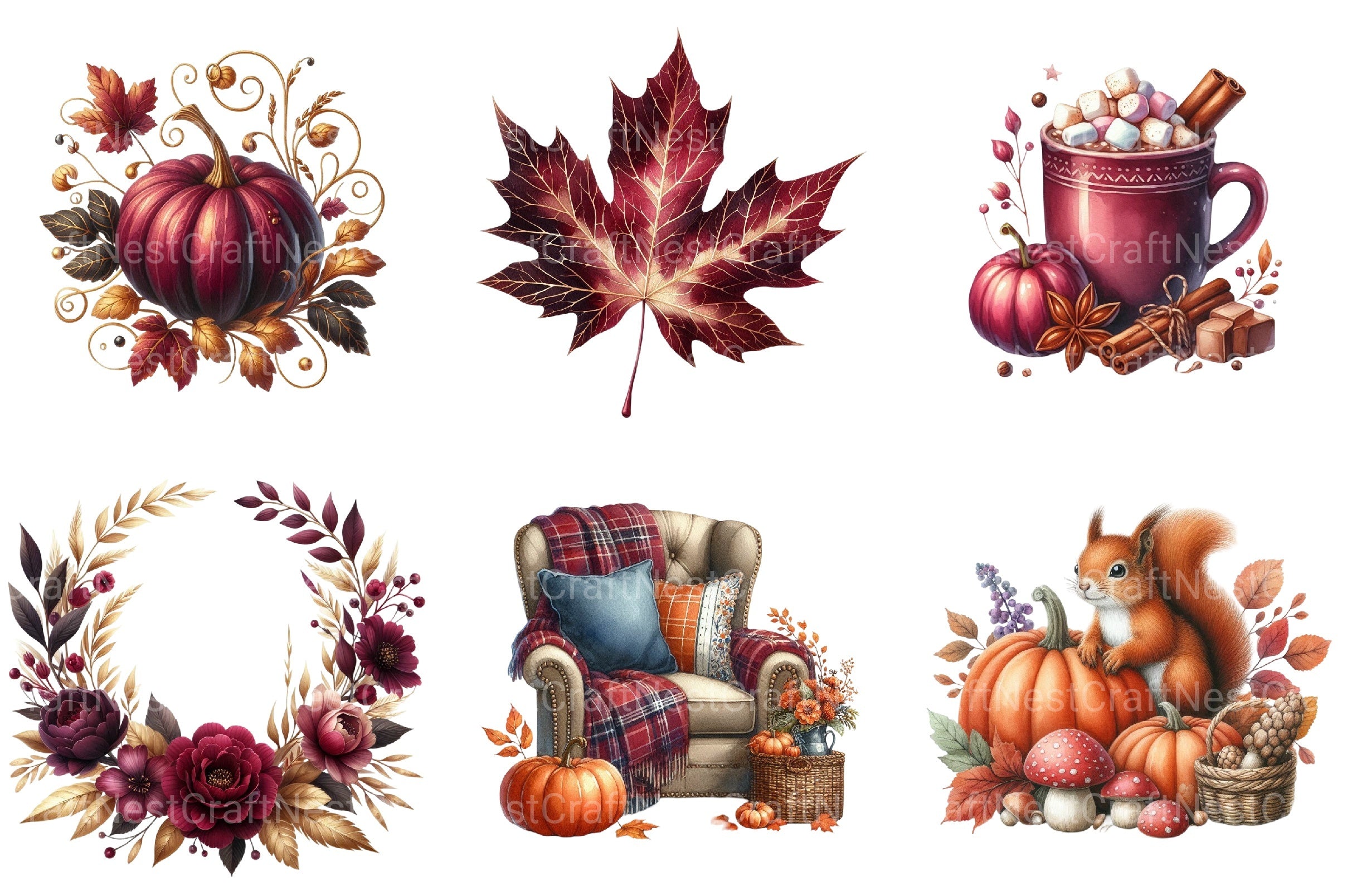 Burgundy Autumn Clipart Bundle 6 - CraftNest - Digital Crafting and Art