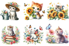 Floral Cute Cat Clipart Bundle - CraftNest - Digital Crafting and Art