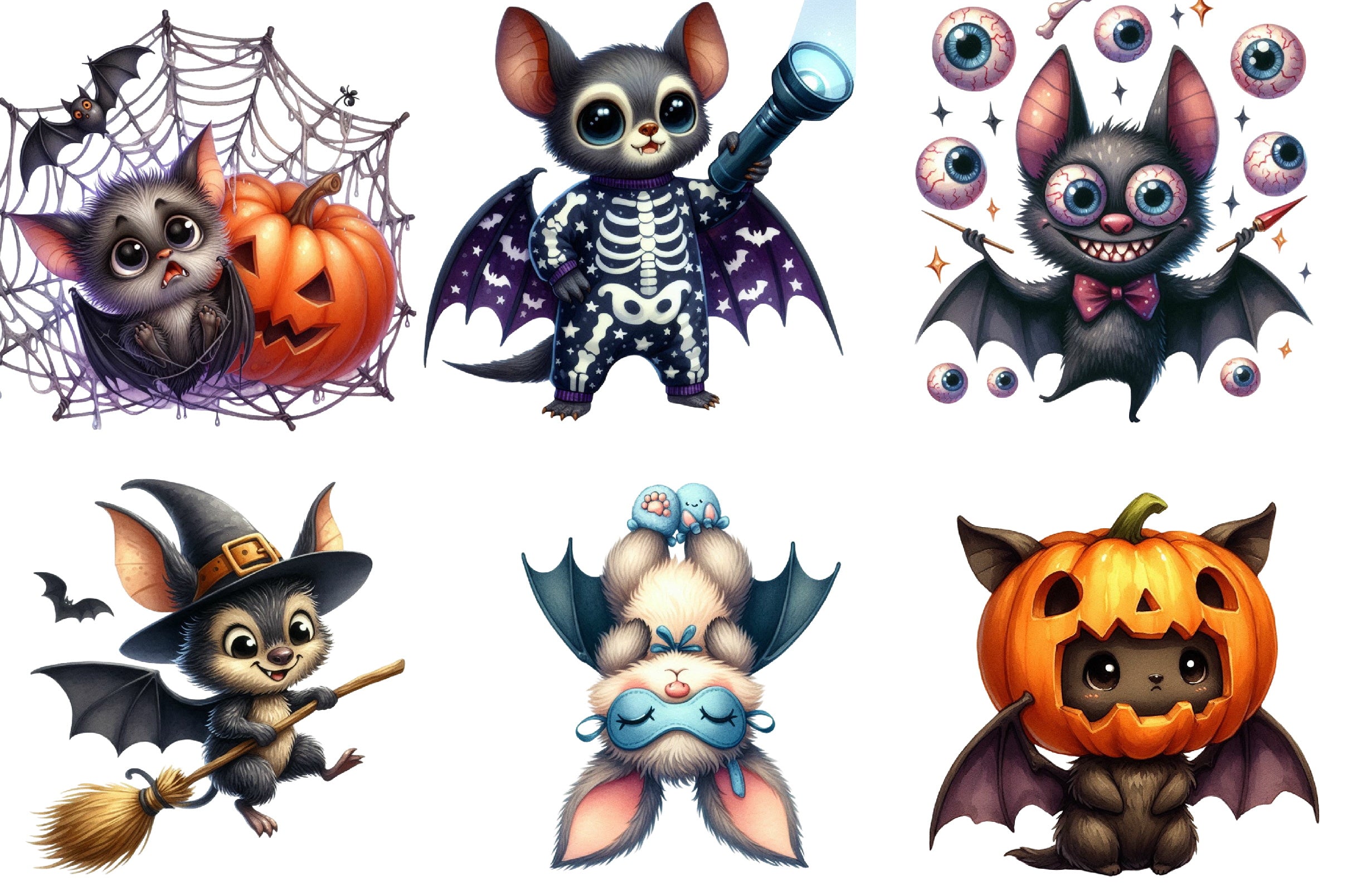 Funny Halloween Bats Clipart Bundle