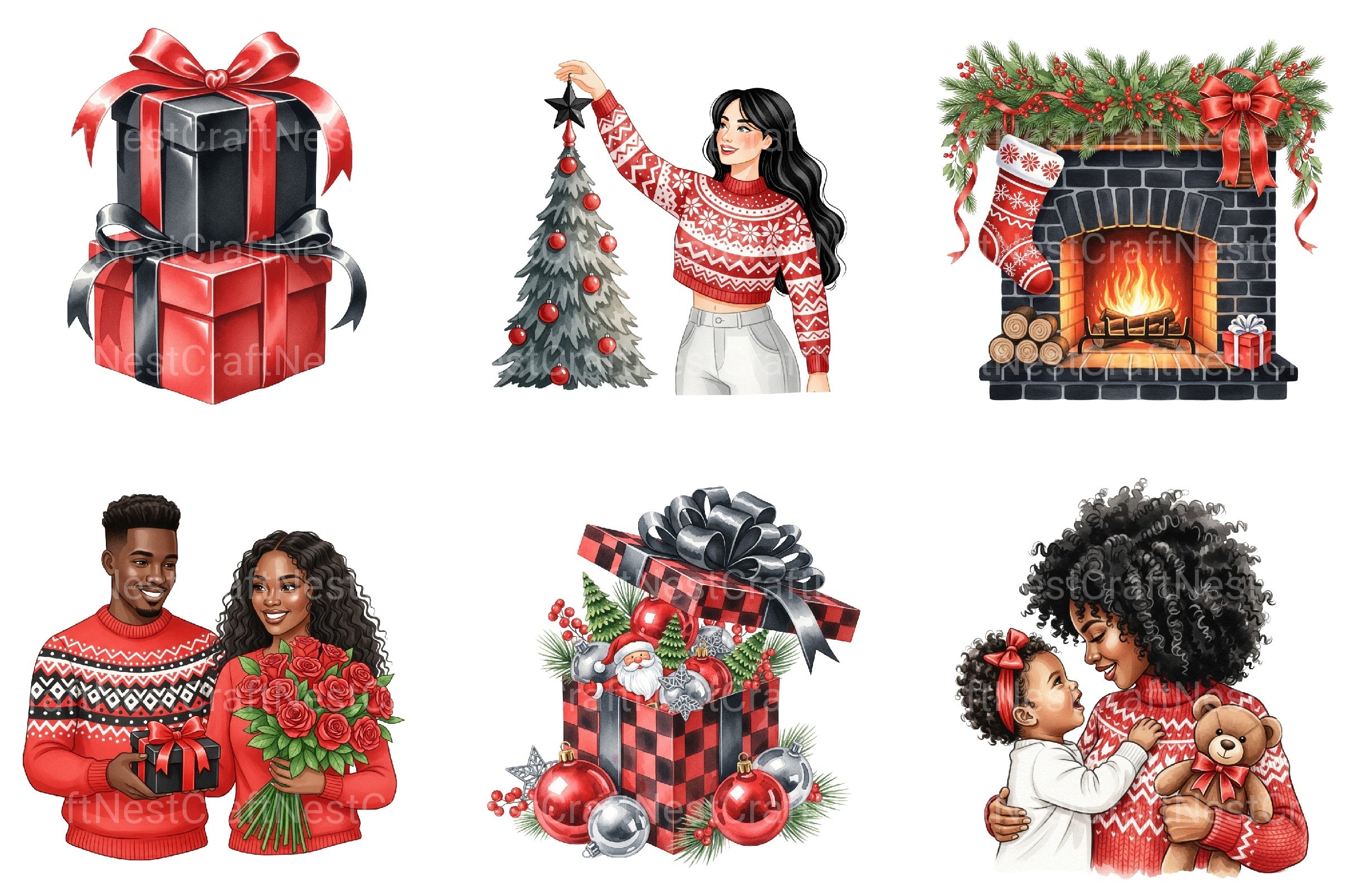 Cozy Family Christmas Clipart Bundle - CraftNest - Digital Crafting and Art