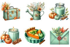 Mint Green Autumn Clipart Bundle - CraftNest - Digital Crafting and Art